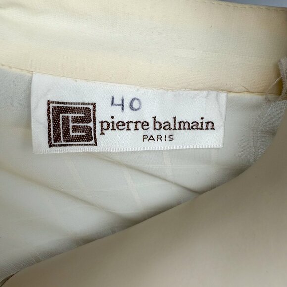 PIERRE BALMAIN VTG Mandarin Collar Butter Cream‎ Yellow Button Down Blouse 12 M - Picture 5 of 9